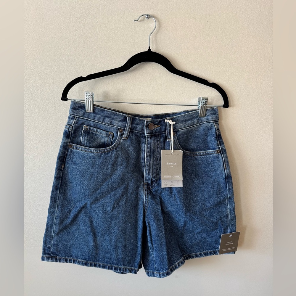 Oliver Logan 90s Blue Denim High Rise Long Jean Shorts, 100% cotton